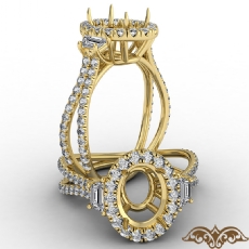 Three Stone Oval Semi Mount Halo Diamond Engagement Ring 14k Gold Yellow  (1.1Ct. tw.)