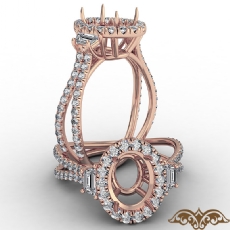 Three Stone Oval Semi Mount Halo Diamond Engagement Ring 14k Rose Gold  (1.1Ct. tw.)