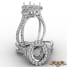 Three Stone Oval Semi Mount Halo Diamond Engagement Ring 14k White Gold 1.10Ct