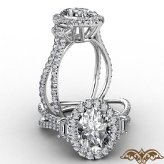French Halo Baguette 3 Stone diamond Ring 14k Gold White