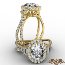 French Halo Baguette 3 Stone diamond  18k Gold Yellow