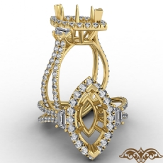 3 Stone Marquise Semi Mount Baguette Halo Diamond Engagement Ring 14k Gold Yellow  (1.1Ct. tw.)