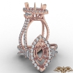 3 Stone Marquise Semi Mount Baguette Halo Diamond Engagement Ring 18k Rose Gold 1.1Ct - javda.com 