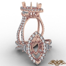 3 Stone Marquise Semi Mount Baguette Halo Diamond Engagement Ring 14k Rose Gold  (1.1Ct. tw.)