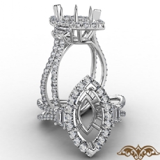3 Stone Marquise Semi Mount Baguette Halo Diamond Engagement Ring 14k Gold 1.1Ct
