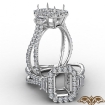 Three Stone Halo Diamond Emerald Cut Semi Mount Engagement Ring 18k White Gold 1.1Ct - javda.com 