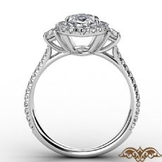 French Pave Halo Three Stone diamond Ring 14k Gold White