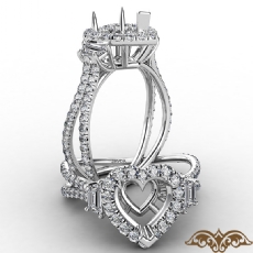 3 Three Stone Heart Semi Mount Halo Diamond Engagement Ring 14k Gold 1.05Ct