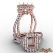 Three Stone Halo Diamond Emerald Cut Semi Mount Engagement Ring 18k Rose Gold 1.1Ct - javda.com 