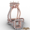 Three Stone Halo Diamond Emerald Cut Semi Mount Engagement Ring 14k Rose Gold 1.1Ct - javda.com 