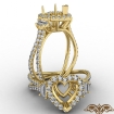 3 Three Stone Heart Semi Mount Halo Diamond Engagement Ring 14k Yellow Gold 1.05Ct - javda.com 