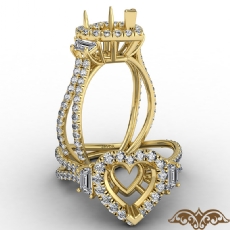 3 Three Stone Heart Semi Mount Halo Diamond Engagement Ring 14k Gold Yellow  (1.05Ct. tw.)