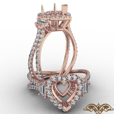 3 Three Stone Heart Semi Mount Halo Diamond Engagement Ring 14k Rose Gold  (1.05Ct. tw.)