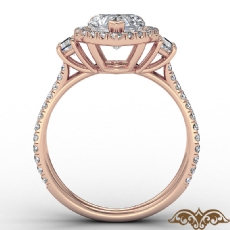 Halo Three Stone French U Pave diamond Ring 18k Rose Gold