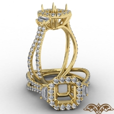 3 Stone Asscher Semi Mount Halo Baguette Diamond Engagement Ring 14k Gold Yellow  (1.1Ct. tw.)