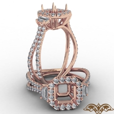 3 Stone Asscher Semi Mount Halo Baguette Diamond Engagement Ring 14k Rose Gold  (1.1Ct. tw.)
