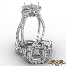 3 Stone Asscher Semi Mount Halo Baguette Diamond Engagement Ring 14k Gold 1.10Ct