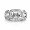 Cushion Diamond Engagement Halo 3 Stone Ring 14k White Gold Semi Mount 1.85Ct - javda.com 