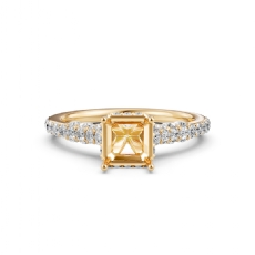 Diamond Engagement Pave Setting 14k Gold Yellow Asscher Semi Mount Ring  (0.65Ct. tw.)