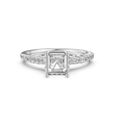 Diamond Engagement Pave Setting 14K White Gold Asscher Semi Mount Ring 0.65Ct