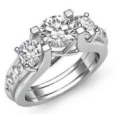 Three Stone Prong Bar Set diamond Ring 14k Gold White