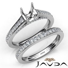 Oval Pave Diamond Engagement Semi Mount Ring Bridal Sets 14K White Gold 1.25Ct.