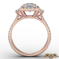 Baguette Three Stone Halo Pave diamond Ring 18k Rose Gold