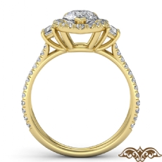Baguette Three Stone Halo Pave diamond Ring 14k Gold Yellow