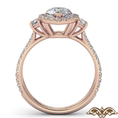 Baguette Three Stone Halo Pave diamond Ring 14k Rose Gold