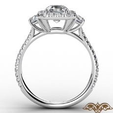 Baguette Three Stone Halo Pave diamond Ring 14k Gold White