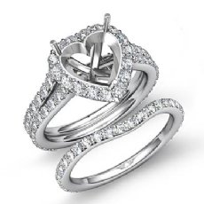 1.8C Heart Halo Diamond Semi Mount Engagement Wedding Ring Bridal Set 14K W Gold