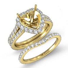 Heart Halo Diamond Semi Mount Engagement Wedding Ring Bridal Set 14k Gold Yellow (1.8Ct. tw.)
