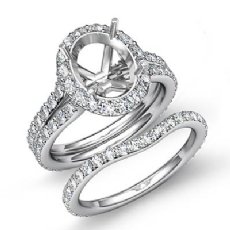 1.80C Oval Halo Diamond Semi Mount Engagement Wedding Ring Bridal Set 14k W Gold