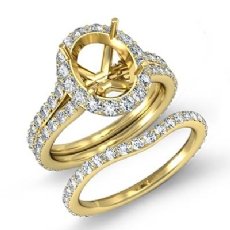 Oval Halo Diamond Semi Mount Engagement Wedding Ring Bridal Set 18k Gold Yellow (1.8Ct. tw.)