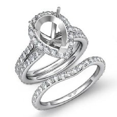 1.80C Pear Halo Diamond Semi Mount Engagement Wedding Ring Bridal Set 14K W Gold