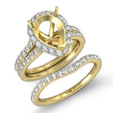 Pear Halo Diamond Semi Mount Engagement Wedding Ring Bridal Set 18k Gold Yellow (1.8Ct. tw.)
