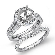 2.1C Round Halo Diamond Semi Mount Engagement Wedding Ring Bridal Set 14K W Gold