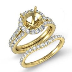 Round Halo Diamond Semi Mount Engagement Wedding Ring Bridal Set 14k Gold Yellow (2.1Ct. tw.)