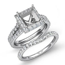 1.88Ct Princess Diamond Semi Mount Engagement Wedding Ring Bridal Set 14K W Gold