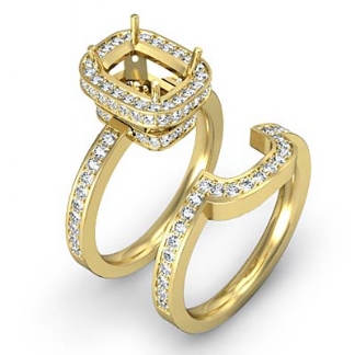 1.3Ct Diamond Cushion Wedding Band Semi Mount Ring 14k Gold Yellow Bridal Setting