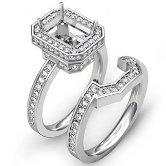 1.3Ct Diamond Radiant Wedding Band Semi Mount Ring 14k Gold White Bridal Setting