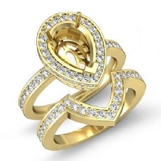 Diamond Pear Wedding Band Semi Mount Ring 18k Gold Yellow Bridal Setting (1.55Ct. tw.)