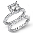 1.28Ct Halo Diamond Engagement Ring Princess Bridal Set Platinum 950 Semi Mount - javda.com 