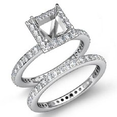 1.28C Halo Diamond Engagement Ring Princess Bridal Set 14K White Gold Semi Mount