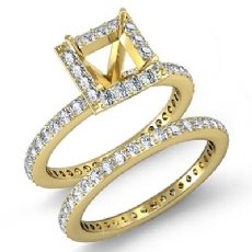 Halo Diamond Engagement Ring Princess Bridal Set 18k Gold Yellow Semi Mount (1.28Ct. tw.)