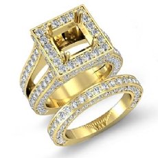 Vintage Diamond Engagement Ring Princess Semi Mount Bridal Set 18k Gold Yellow (3.75Ct. tw.)