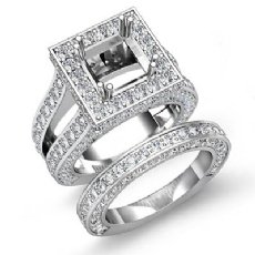 3.75Ct Vintage Diamond Engagement Ring Princess Semi Mount Bridal Set 14K W Gold