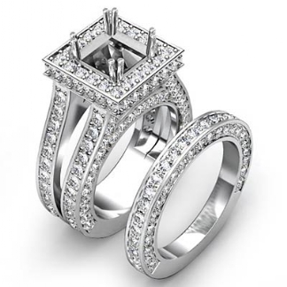 4.75Ct Vintage Diamond Engagement Ring Princess Semi Mount Bridal Set Platinum 950