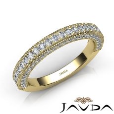 Pave Diamond Milgrain Wedding Band Matching Set 14k Gold Yellow 2.5mm Ring  (0.5Ct. tw.)