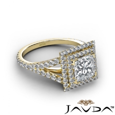 U Split Prong Double Halo diamond Ring 14k Gold Yellow